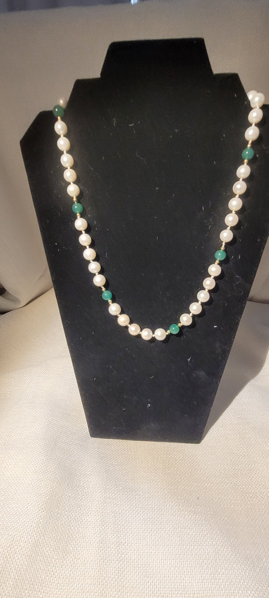 Cultured Pearl and Jade Necklace